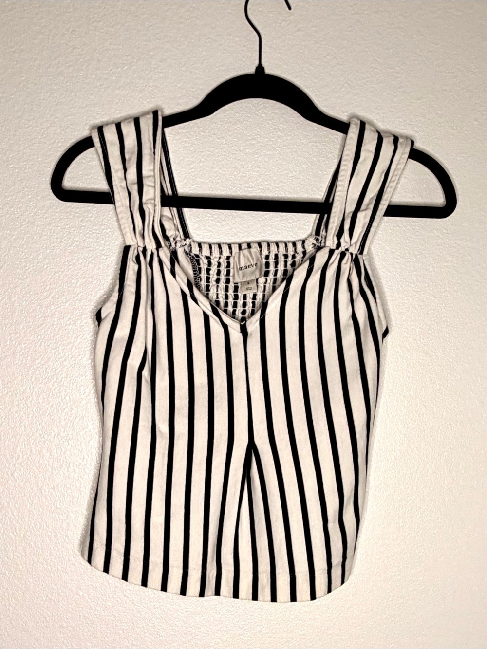 Maeve White Tank Top with Black Vertical Stripes